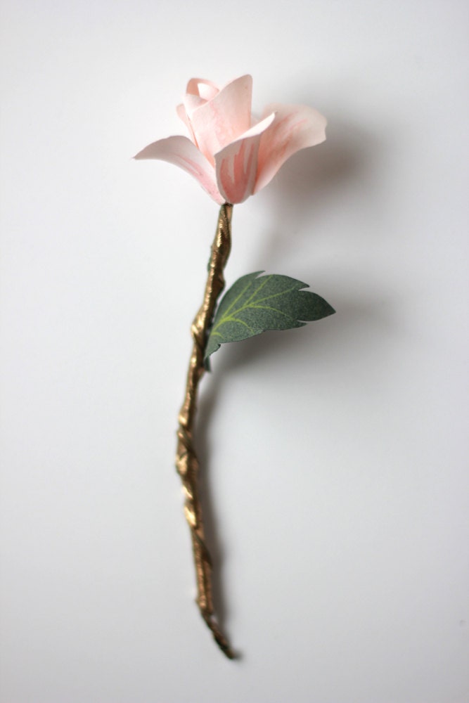Springtime light pink paper rose flower gift topper