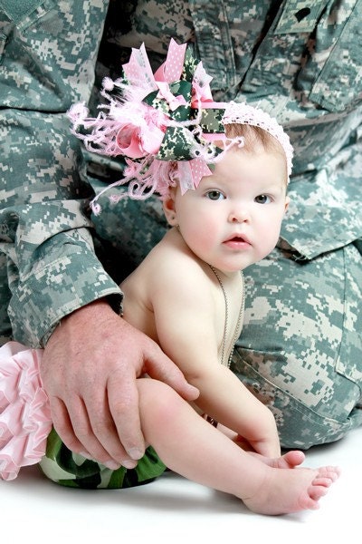 Military Princess OVER THE TOP Boutique Hair Bow - You Choose Bottle Cap - Now with free matching crochet headband upon request