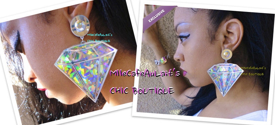 Laser Cut Acrylic 3D Diamond Earrings - Double DIAMOND DELUXE (Swarovski Stud Dangle)