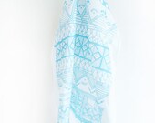 Tea Towel Hand Drawn Tribal Print 100% Cotton Large Teatowel Blue Kitchenware