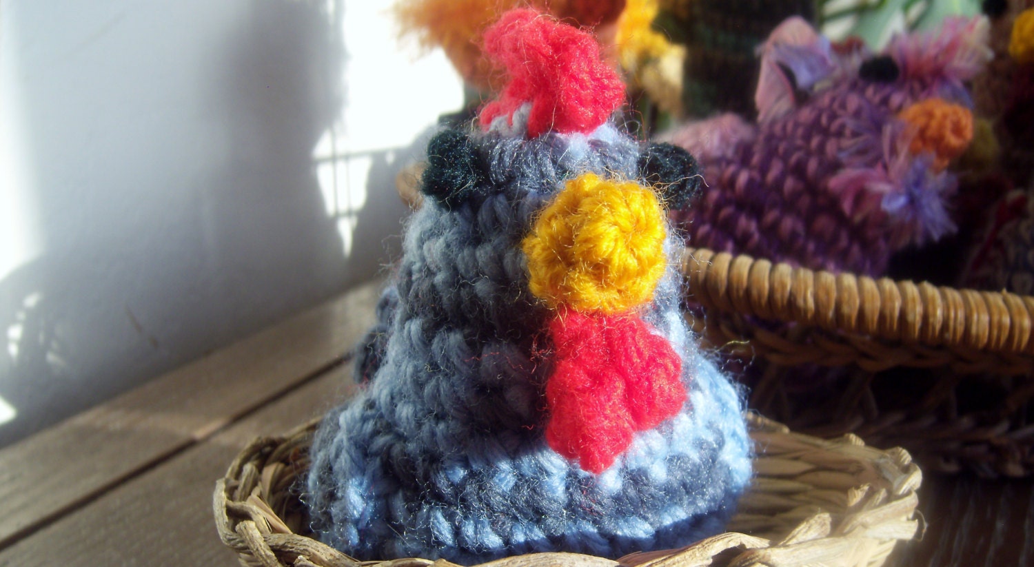 Crochet Stuffed Chicken - FLO- Blue and Gray Chicken Amigurumi - Little Chicken Plushie Home Decor - Collectible Crochet Art