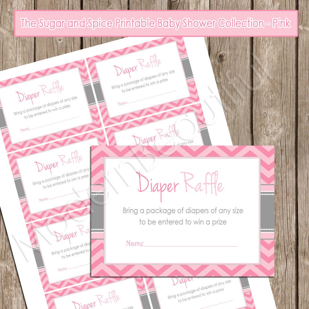 Diaper Raffle- Pink Chevron Sugar and Spice "Diaper Raffle Card" - Baby Shower Invitation Insert Card - Design1 INSTANT DOWNLOAD Il_170x135