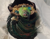Steampunk Peacock Necklace, Statement bib Neck Piece, Art Nouveau Woman's Pendant, OOAK Feather Necklace.