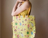 The Luminary Owls cotton and leather green tote bag