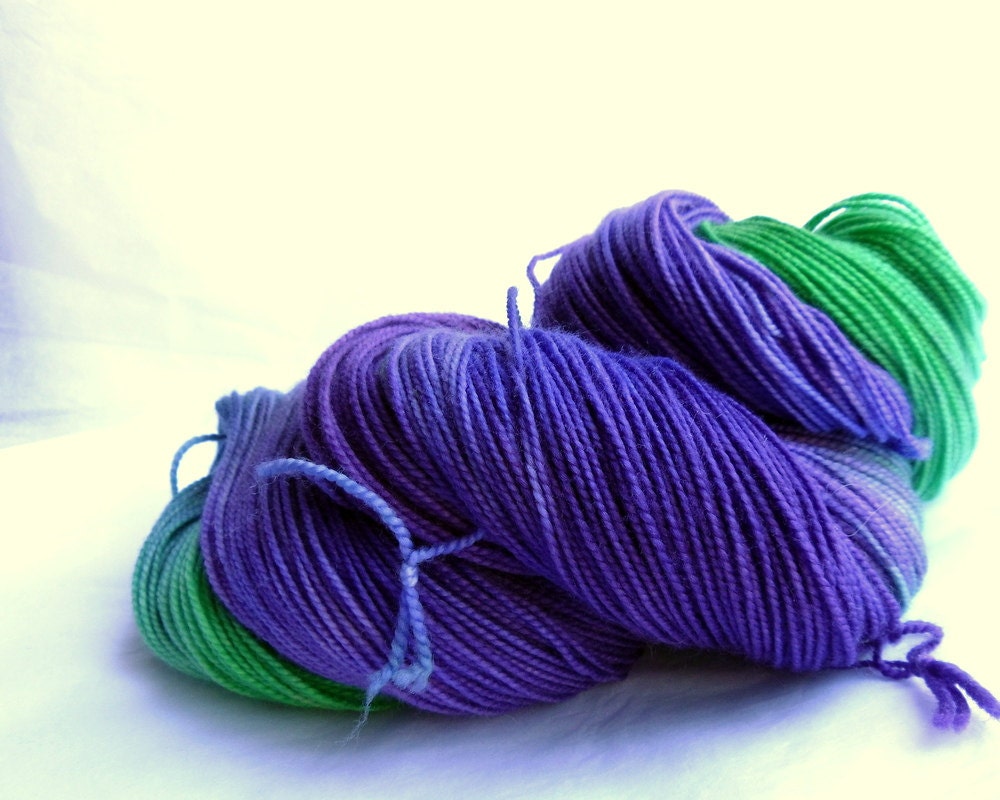 High Twist Sock Yarn, Merino/Nylon,  Fingering Yarn, Knitting Wool, Green, Purple