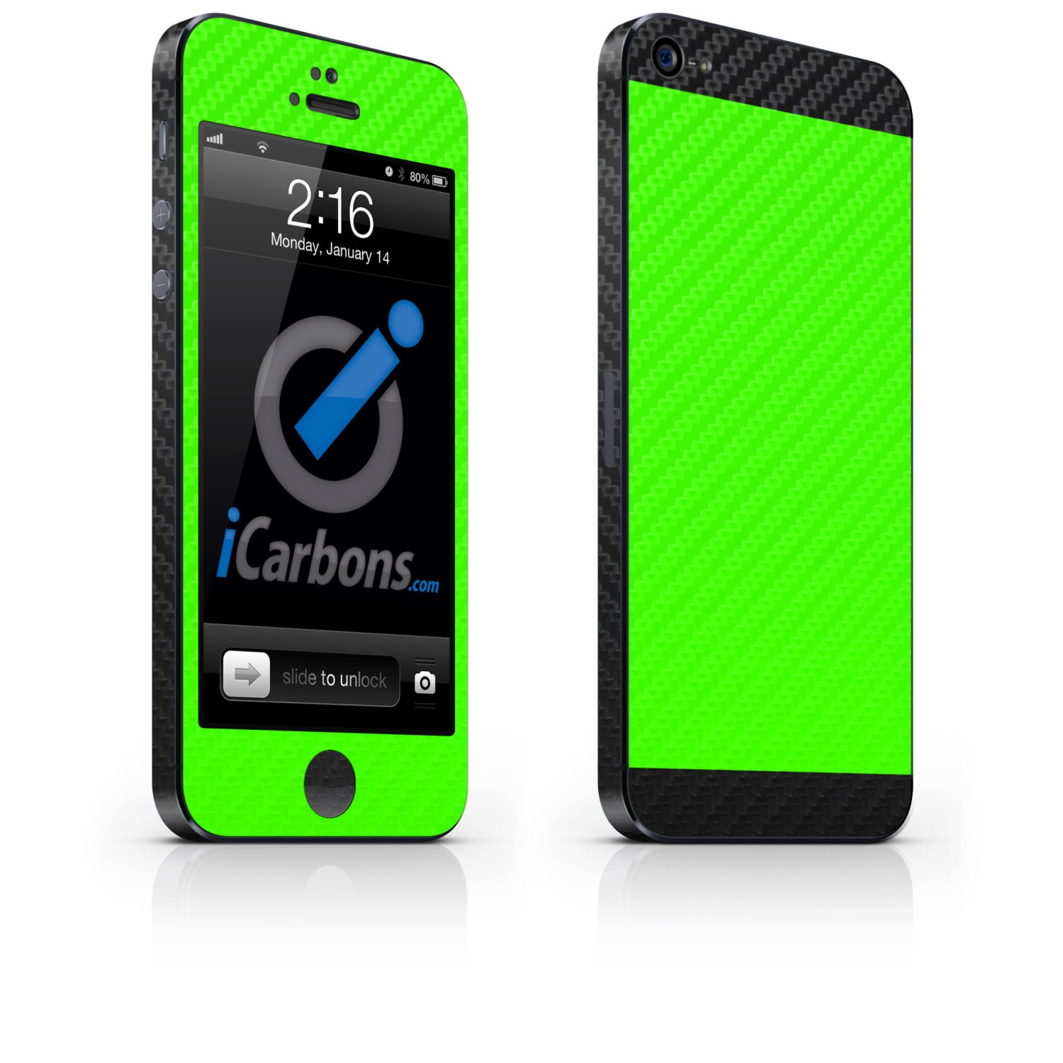 iCarbons BuildYourOwn TwoTone Green Carbon Fiber IPhone 5 Skin Decal FULL COMBO
