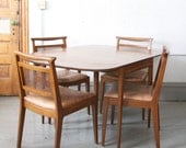 Mid Century Modern Solid Walnut Table and  (4) Danish Style Dining Chairs - 50s 60s Mad Men - Can Be Custom Upholstered