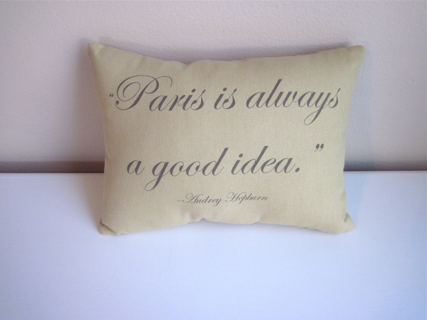 Audrey Hepburn Sabrina Quote Pillow - "Paris is always a good idea."
