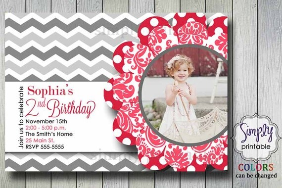 Chevron Damask Girls Birthday Invitation Il_570xn