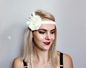 white flowers and applique 1920s style flapper headband