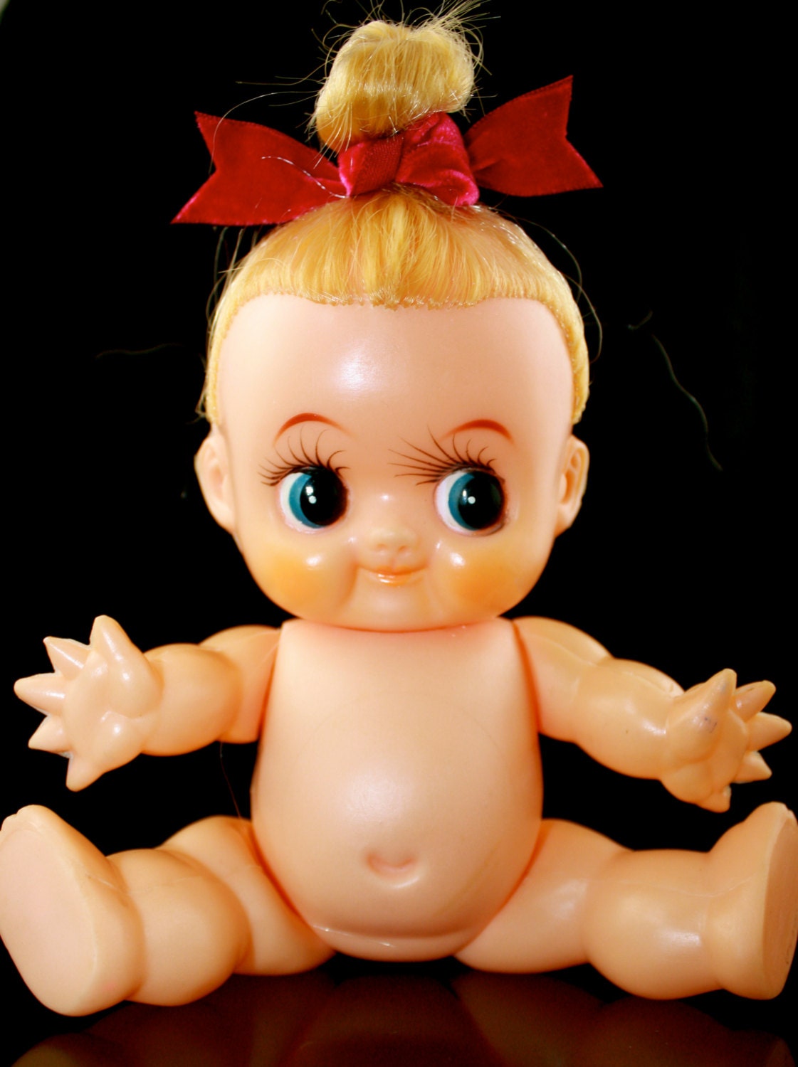 Antique Rare Rubber Kewpie Doll with Corn Silk Hair 9"