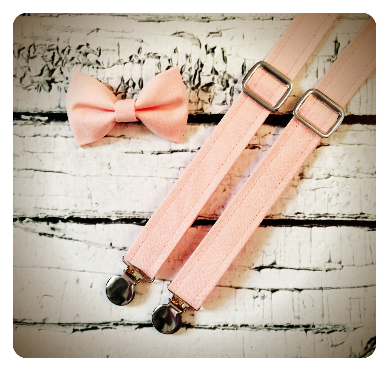 Peach Suspenders & Bow Tie Set (Kona Flesh)  OR Choose your color - MiaLorenBoutique