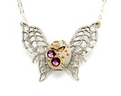 Steampunk Jewelry Steampunk Necklace Vintage Watch Butterfly Necklace Sterling Silver Amethyst Steam Punk Jewelry By Victorian Curiosities