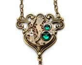 Steampunk Jewelry Steampunk Necklace Vintage Jeweled Watch Emerald Green Necklace Skeleton Key Steam Punk Jewelry Victorian Curiosities