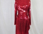 1980s Red Sequined Cocktail Valentine Dress Oleg Cassini  for Neiman Marcus