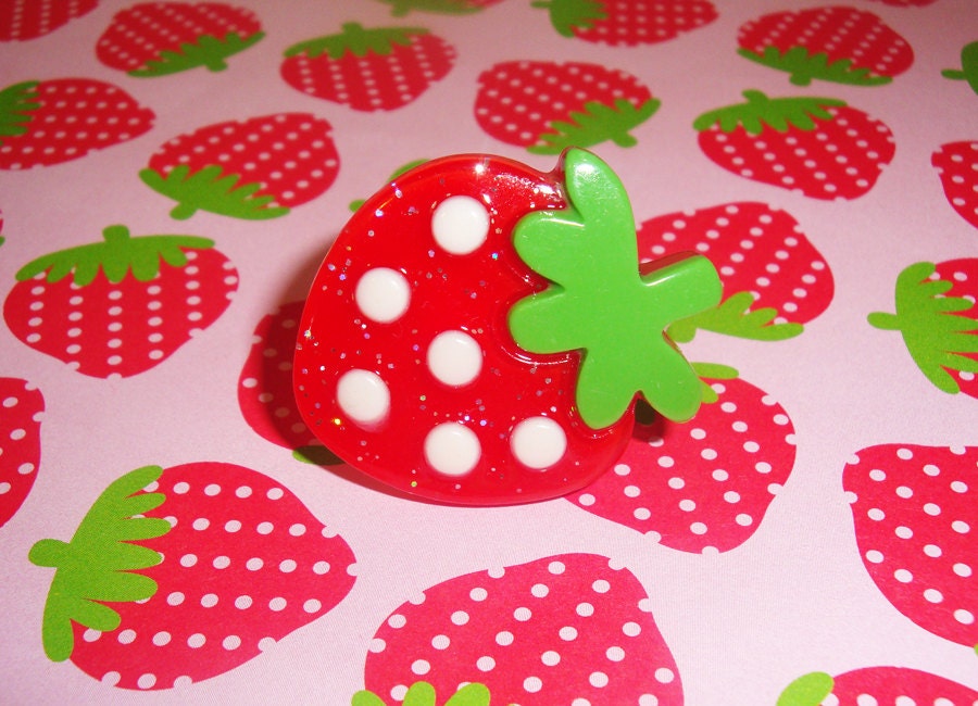 Huge Sparkly Red Strawberry Ring
