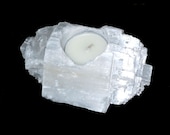 Selenite Crystal Candle Holder, divination, candle gazing, altar, spell, channeling, trance work