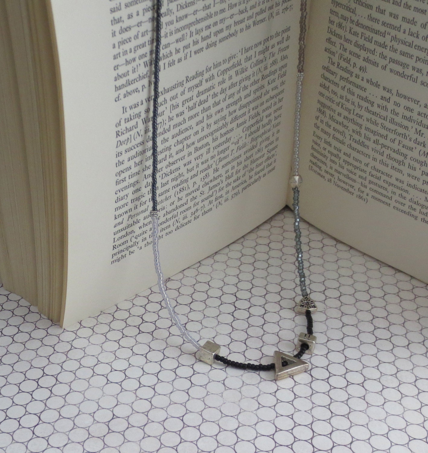 Iquitos - Long Color Block Monochrome Miyuki Glass Seed Bead Geometric Necklace Aztec Necklace Black Grey Silver Clear
