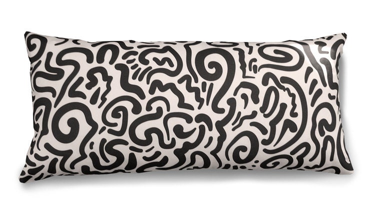 12 x 24 Black and White Graffiti Complete Lumbar Pillow Decorator Modern Contemporary Toss Throw Accent Pillow