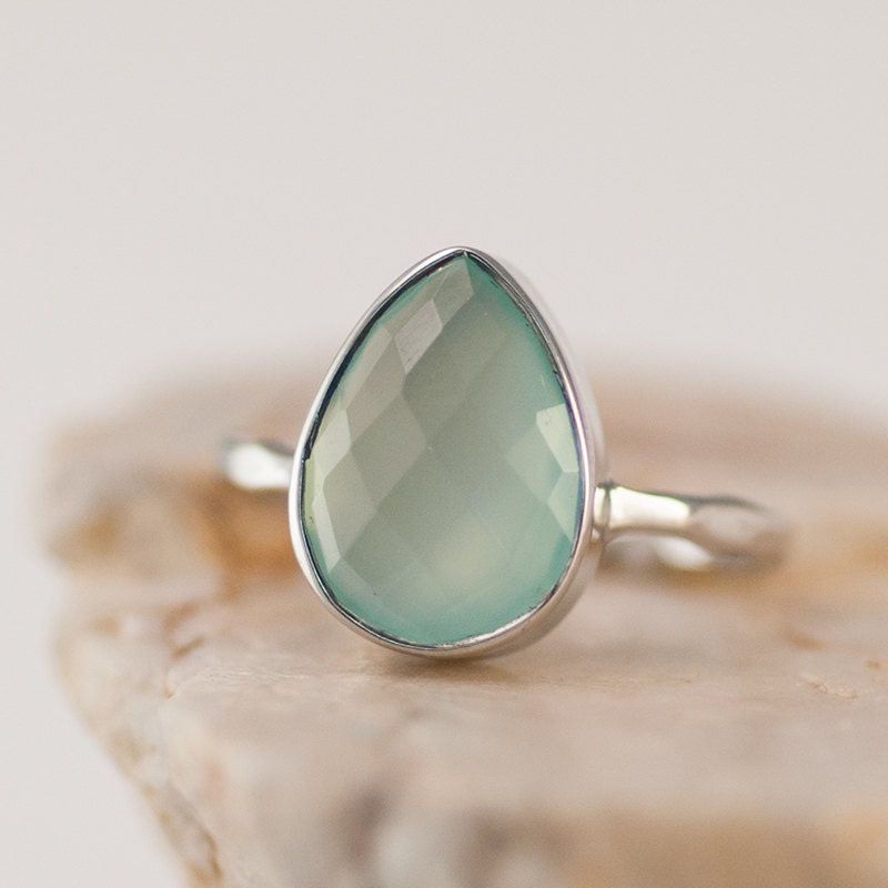 Sea Foam Green Ring - Aqua Blue Chalcedony Stacking Ring - Gemstone Ring - Silver Rings - Stackable Ring