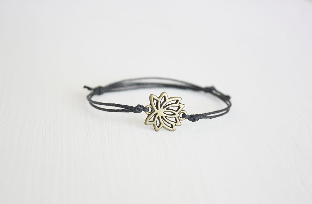 Lotus Flower Bracelet or Anklet In Antique Brass