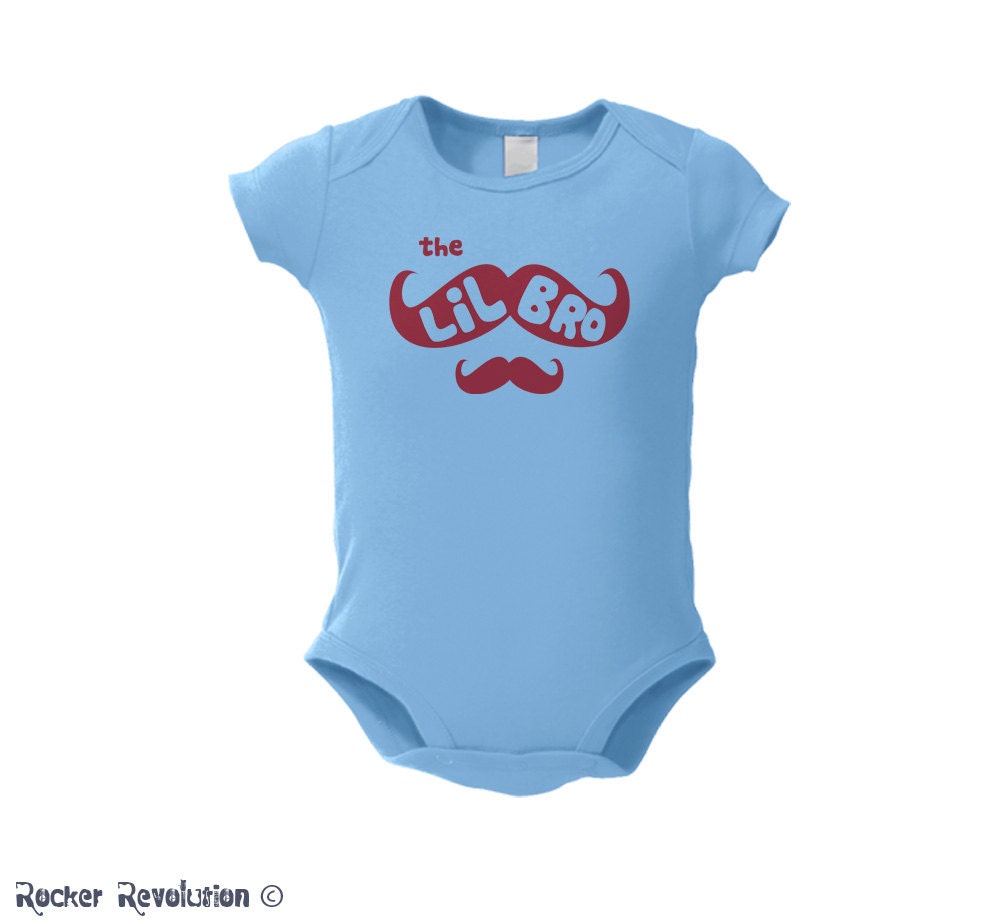 The Mustache Little Brother Onesie- matching sibling sets ( Mustache Face Little Brother  6211 RedInk )