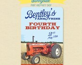 Vintage Red / Orange Tractor / Farm Fresh Birthday Invitation - Printable or Printed Set Il_170x135