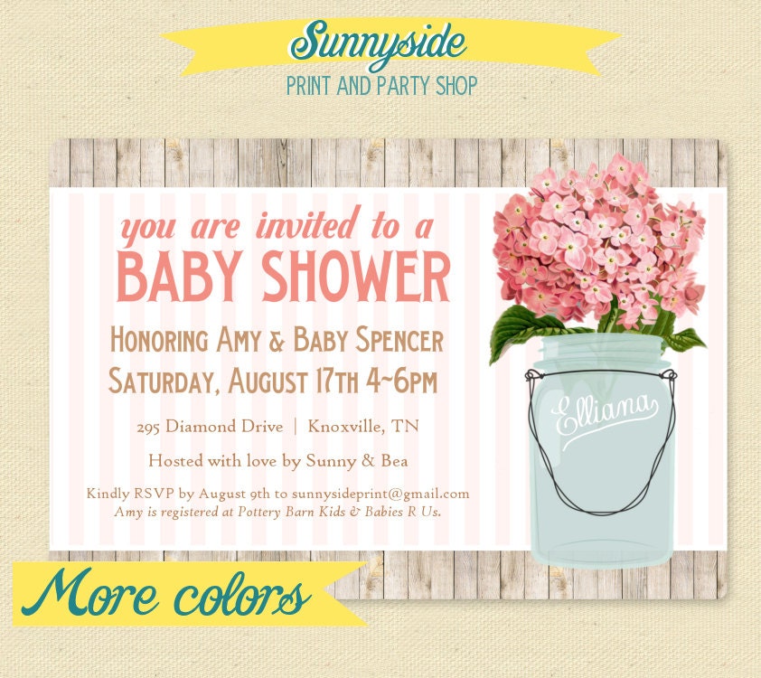 Rustic Baby Shower Invitation - Mason Jar Invite - Pink or Blue Il_570xn