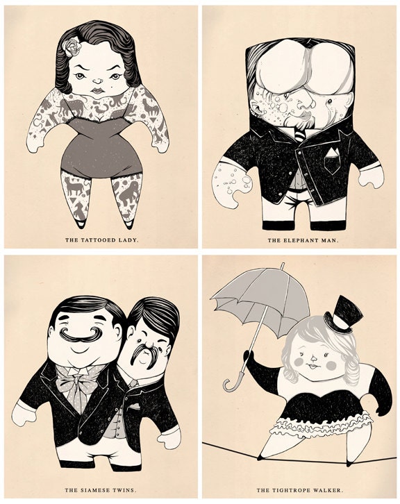 Circus Pickled Punks 4 Print Set 8x10
