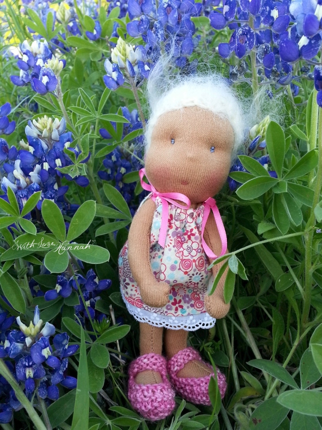 Lindy - A Lit'l Bit Wool and Cotton Doll with A Wool Cottage Pocket Play Purse - Open Ended Play - Waldorf Inspired