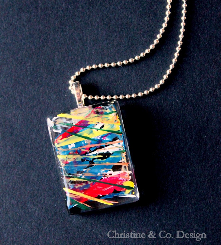 Graffiti Painted Rectangle Glass Pendant Charm