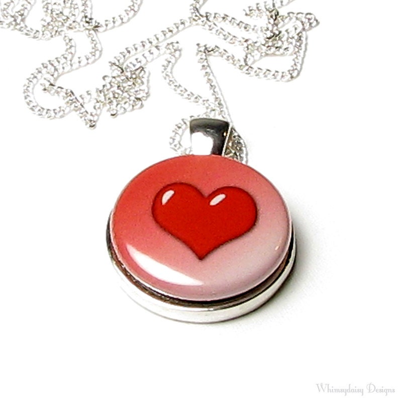 Valentines Day Red Heart Magnetic Button Necklace