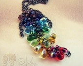 LGBT Aspie Autism Chakra Cluster Necklace - Red Orange Yellow Emerald Green Blue Indigo Violet Gay Pride - Droplets