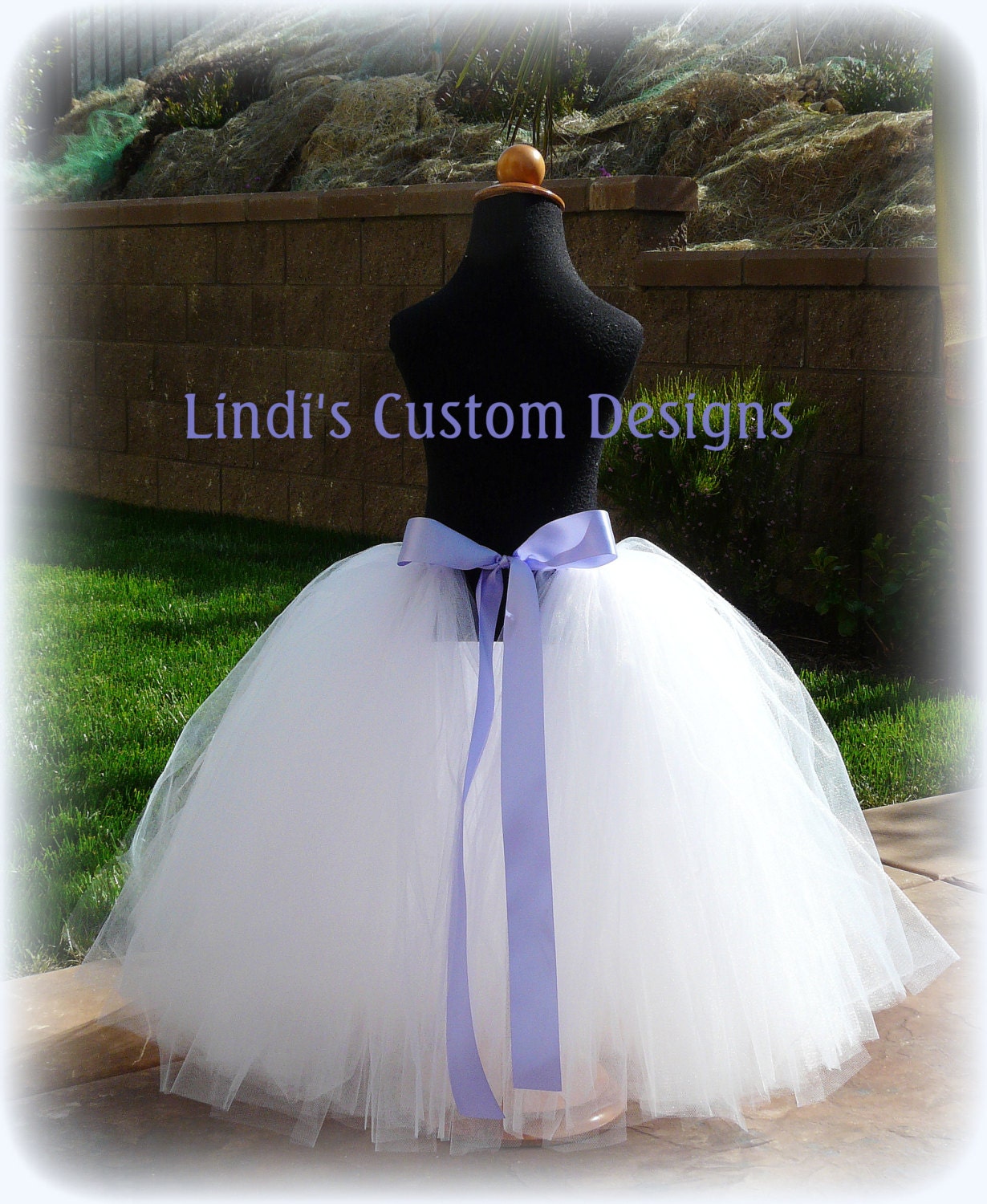 White Tulle & Lavender Satin Ribbon Waist Tutu Skirt for Weddings, Pageants, Parties Toddlers up to 4T or 22" Waist