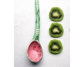 Chunky ceramic berry spoon-pastel pink and mint green