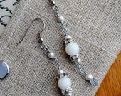 Silver and White Glass Beaded Earrings Wedding Jewelry