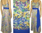 Vintage 1930s Dress Gown Stunning Floral Novelty Print Art Deco Garden Party Old Hollywood  Avant Garde Lined Art Nouveau