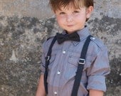 Boys Black Suspender & Bow Tie Set -White Pin Dots