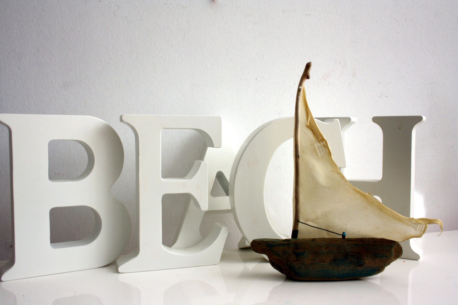 driftwood boat with a sail from genuine goatskin parchment... size 21 x 25 cm...beachhouse decoration...maritime art