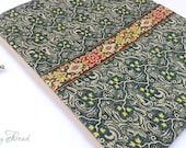 Green and Yellow Vintage Print iPad Cover with Pocket, Vintage Ribbon Trim, Padded, Zipper Case