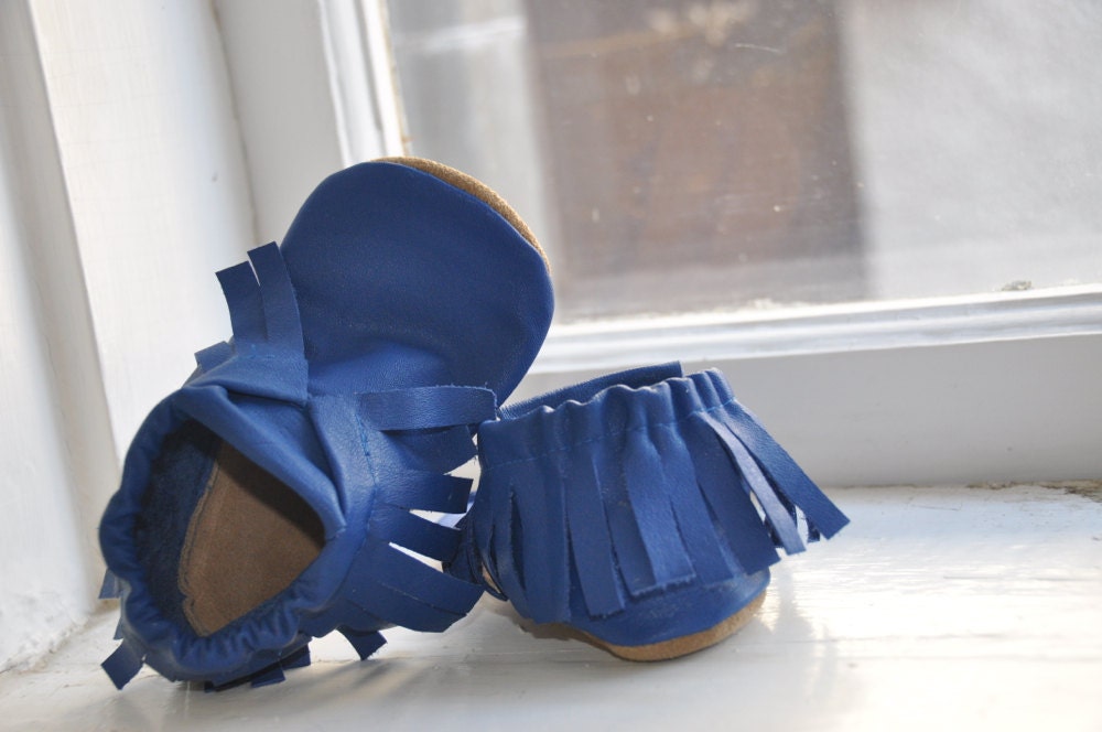 Blue Leather Soft Sole Moccasins