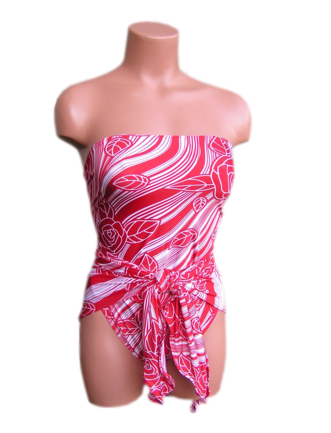 Sizeless Small Bathing Suit Wrap-around Swimsuit Candy Cane Flower