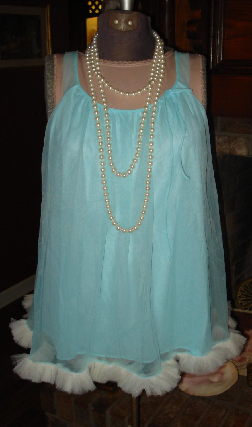 Retro Mad Men Modern Vintage 1960s Sheer Enticement Chiffon Babydoll Gown Nightie Sexy Sissy