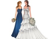 Bridal Illustration - Custom Portrait - BRIDE plus ONE - 11 x 14"