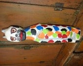 Wood Sculpture, Calico Cat ,Primitive Folk Art Wood Carving of a Kitty