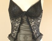Black See Through Ruffle Lace & Mesh Garter Belt Corset Bustier 32 34 B