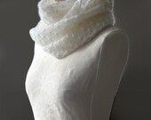 Knitted silk and mohair summer lace cowl, snood in white 'Snowflakes'