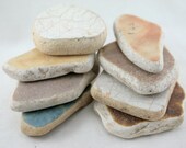 Seaglass Pottery,  Large Tile, White Clay, Chocolate, Cocoa, Grey, Pale Blue, Peach, Ceramics, Bright and Cheery, Jewelry Supplies