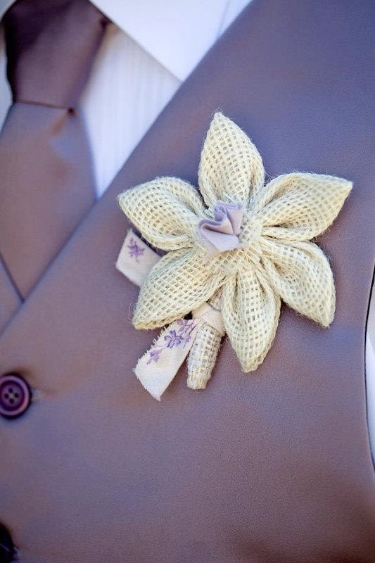 Burlap boutonniere rustic wedding prom boutonniere many color centers