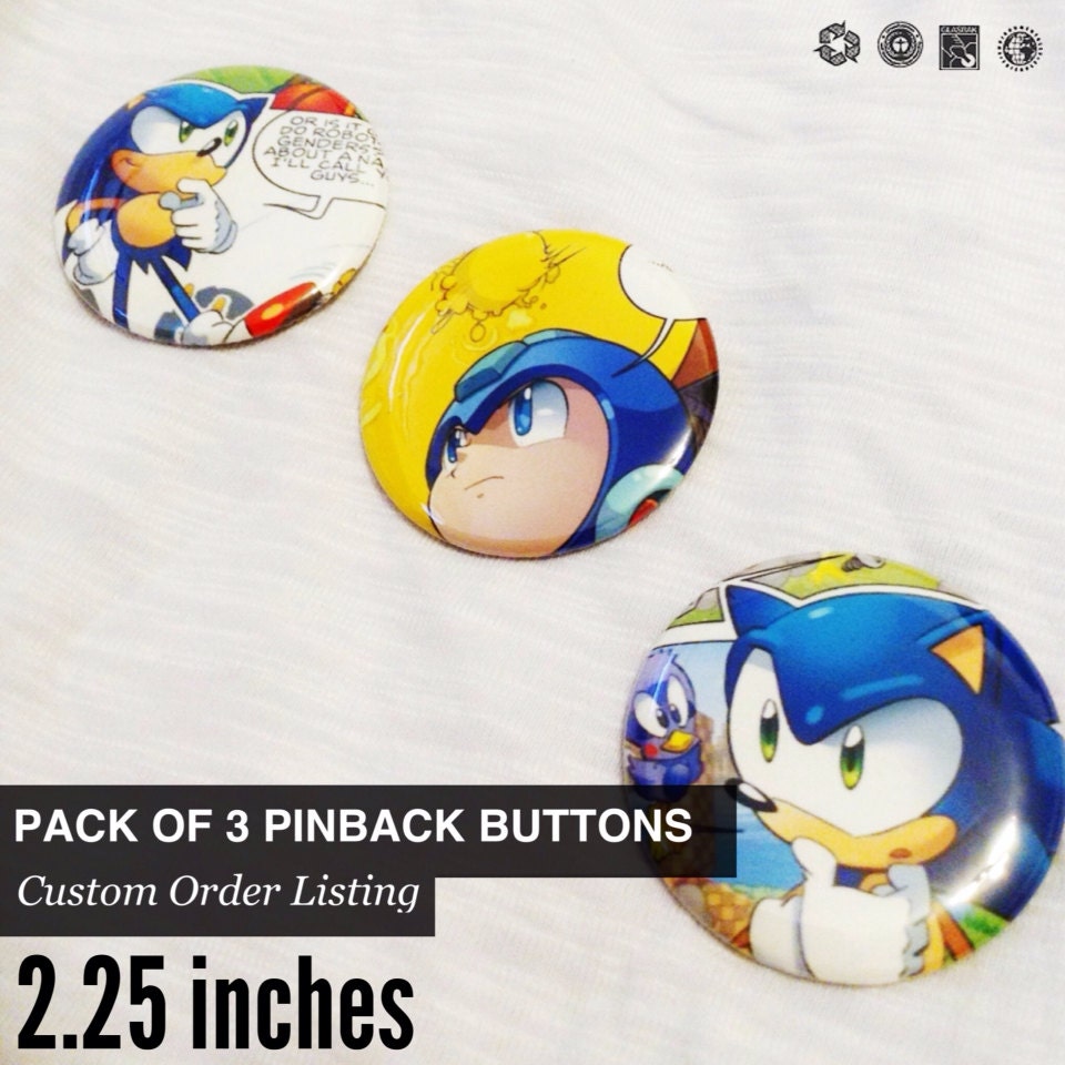 CUSTOM ORDER 2.25 Pinback Button Pack of 3 - Character or Photo of your choice - Free Domestic Shipping
